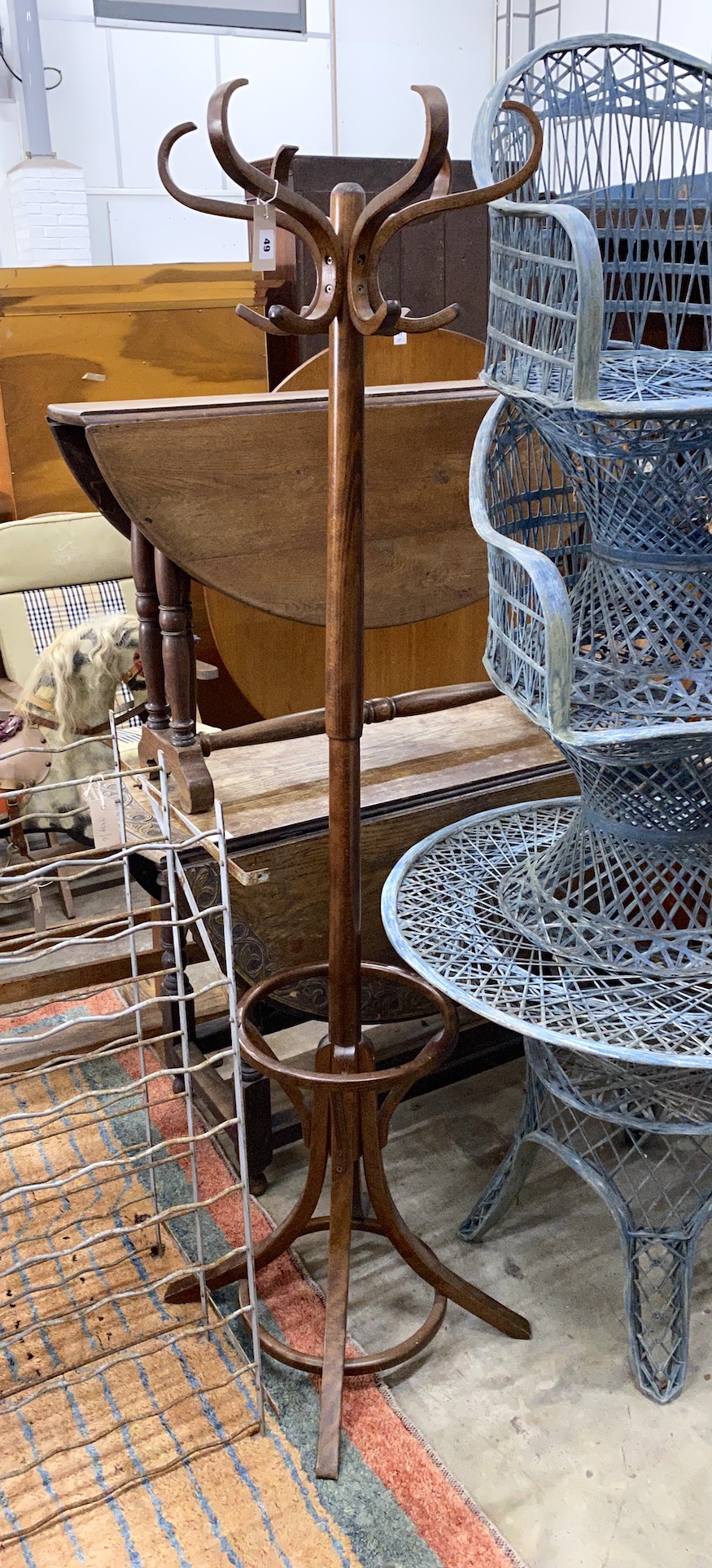 A beech bentwood coat and stickstand, height 180cm